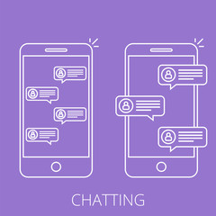 Notification about the instant message on a smartphone. The concept of chatting in messenger. SMS bubbles on mobile phone screen. Flat style. Vector illustration