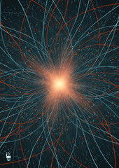 Obraz premium Abstract communication network background. Fractal element with lines and dots array. Big data connection complex concept. Eps10 Vector illustration