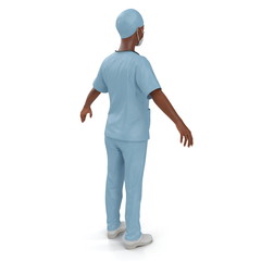 Nurse or young doctor standing in full body isolated on white. Rear view. 3D illustration