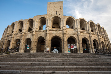 Fototapeta na wymiar The Roman Amphitheater in the old town of Arles in Provence in the South of France.