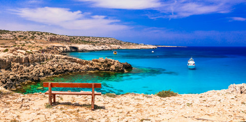 Sea of Cyprus island. utstanding beauty and cystal clear waters . Blue lagoon in natural park Cape...