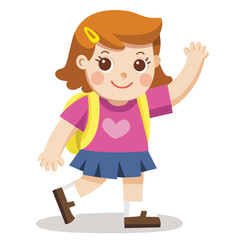 A little girl going to school with bag pack.