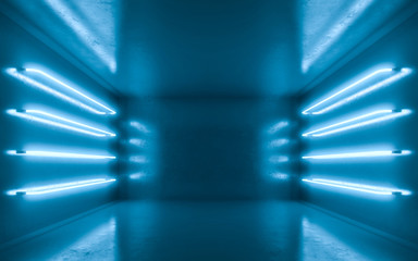 Abstract room interior for backgrtound with blue neon. 3d rendering