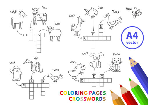 Funny Animals Coloring Book Crosswords