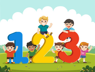 Obraz na płótnie Canvas Happy kids with Numbers.