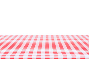Red classic checkered tablecloth on white background with copy space