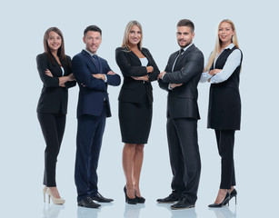 Obraz premium Full-length portrait of group of business people, isolated on white.