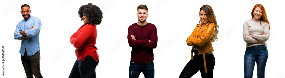 Wall mural group of cool people, woman and man with crossed arms confident and happy with a big natural smile l