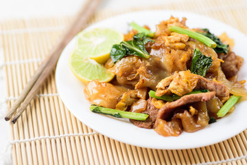 Thai food, stir fried rice noodles in soy sauce (Pad See Ew)