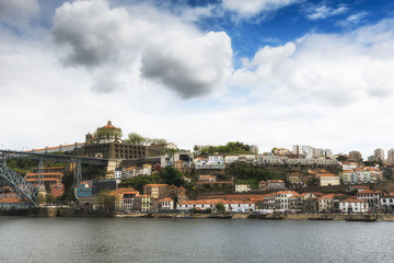 Fototapeta na wymiar Panoramic view of Gaia. Douro River. Dom Luis Bridge. Monastery da Serra Do Pilar. Porto, Portugal.