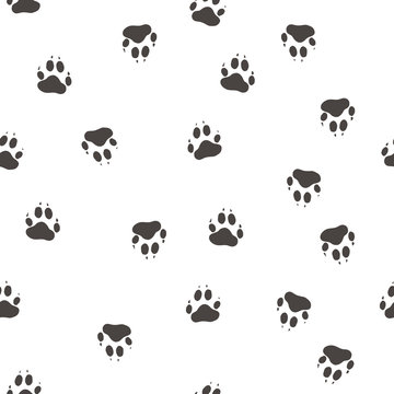Impress the paws of a wolf. Seamless pattern background. Wildlife vector illustration.