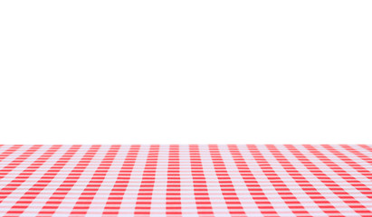 Red classic checkered tablecloth on white background with copy space