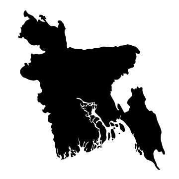 black silhouette country borders map of Bangladesh on white background. Contour of state. Vector illustration