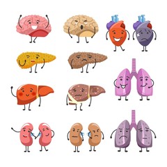 Healthy and thick organs with faces and limbs