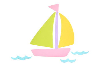 Sailboat paper cut on white background - isolated