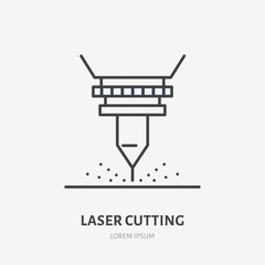 Laser cutting flat line icon. Metal works tool sign. Thin linear logo for stainless steel fabrication, figured carving services.