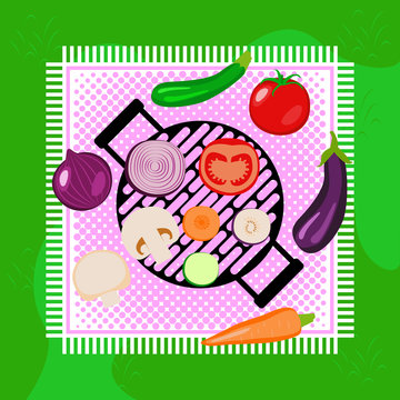 Vegetables summer picnic party outdoor with grill