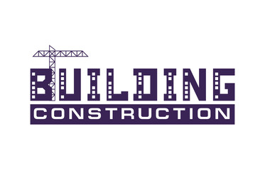 Construction working industry concept. Building construction logo in violet. Stock vector. Vector illustration EPS10.
