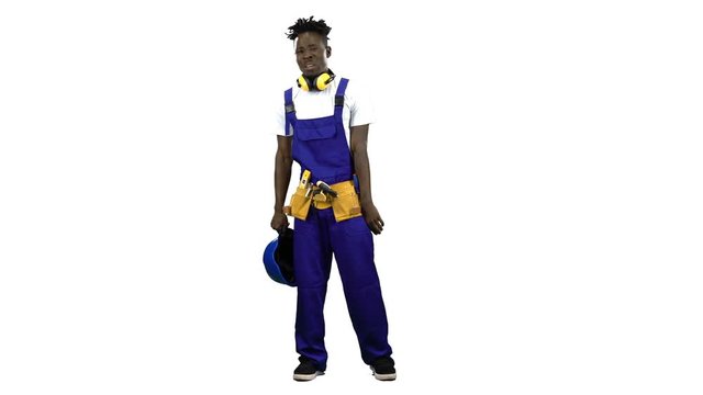 Builder african disappointed . Alpha channel
