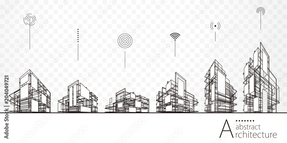 Aufkleber architecture abstract building perspective lines, modern urban architecture abstract background.