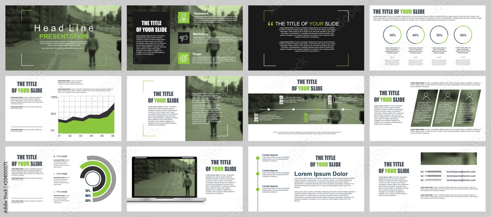 Poster green and black business presentation slides templates from infographic elements.