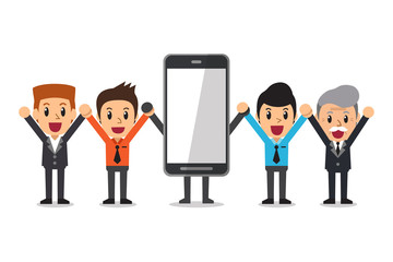 Vector cartoon business men and smartphone character
