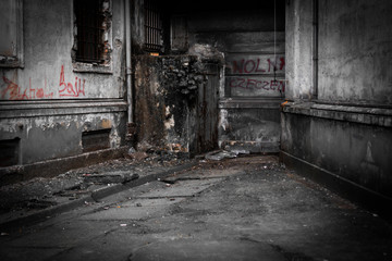 Fototapeta na wymiar Dirty tagged old tenant houses in Poland