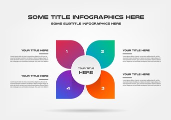 Pie chart of percentage infographics. Element of graph, diagram with 4 options - parts, processes, timeline. Vector business template for presentation, workflow layout, annual report