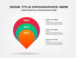 Chart of percentage infographics. Element of graph, diagram with 3 options - parts, processes, timeline. Vector business template for presentation, workflow layout, annual report