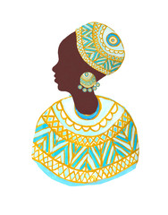 African woman icon in cloth with tribal ornament