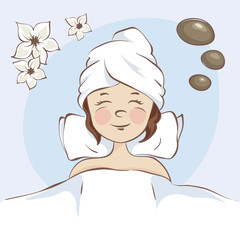 Girl on the SPA / Funny vector illustration, young woman on SPA, top view