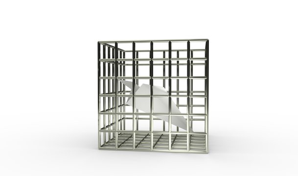 Paper airplane prison jail blocking 3d illustration