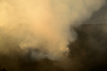 Smoke escaping from volcanic crater, Volcano Stromboli, Aeolian Islands, Sicily, Italy