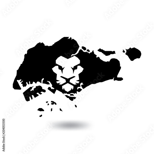 "Singapore map with lion head logo icon" Stock image and royaltyfree