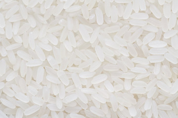 Background from long white rice. Closeup