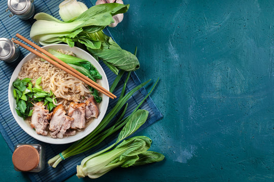 Ramen. Japanese noodle soup with pork