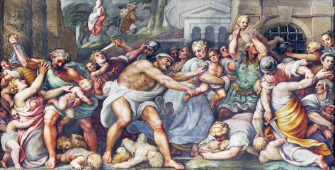 PARMA, ITALY - APRIL 16, 2018: The fresco of Macacre of Inocents in Duomo by Lattanzio Gambara (1567 - 1573).