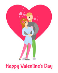 Happy Valentines Day Poster with Boy and Girl Hug