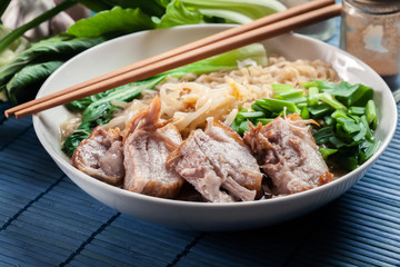 Ramen. Japanese noodle soup with pork