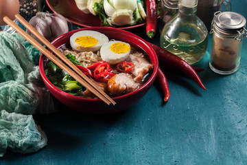 Ramen. Traditional japanese noodle soup with pork