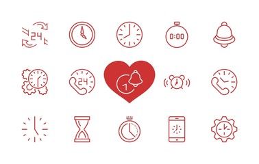 Set of Time Vector Line Icons. Contains such Icons as Timer, Speed, Alarm, Restore, Time Management and more. Editable Stroke. 32x32 Pixel Perfect