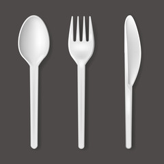 Realistic Detailed 3d Plastic Cutlery Set. Vector