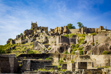 Panorama Shot of the Many Layers and Structures at Golconda Fort in Hyderabad, India