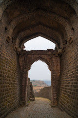 Mandu India, afghan ruins of islam kingdom, mosque monument and muslim tomb, interior details.