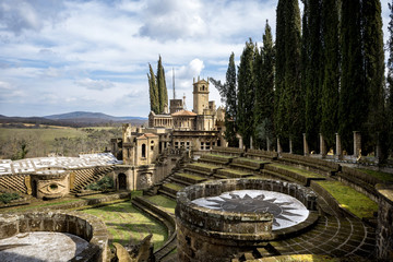 Montegabbione: Scarzuola, the Ideal City, the surreal work of art designed. Inside the park of ancient Catholic sanctuary in the country of Umbria region. Italy - obrazy, fototapety, plakaty
