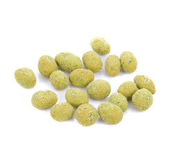 Peanuts baked with wasabi  isolated on white background