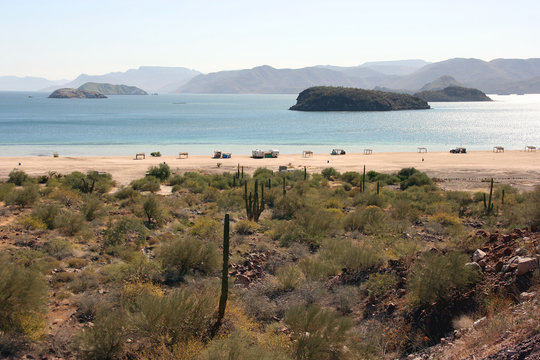 Remote camping on Playa Santispac, Baja California Sur, Mexico