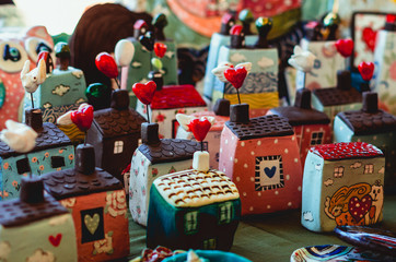 Lovely and colorful decorative heart houses of happiness