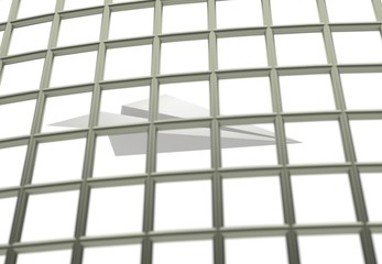 Paper airplane prison jail blocking 3d illustration isolated in white
