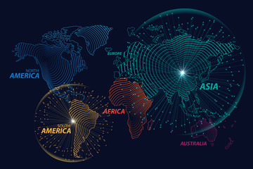 Fototapeta premium Modern Digital World Map Globalization Concept. Vector Illustration